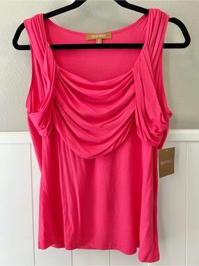 NWT Ellen Tracy Raspberry Pink Drapey Slinky Summer Goddess Tank Medium